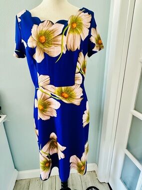 Glamour Royal Blue Midi Dress with White & Green Floral Print